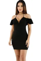 Black Off The Shoulder Ruffle Mini Dress