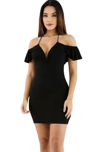 Black Off The Shoulder Ruffle Mini Dress
