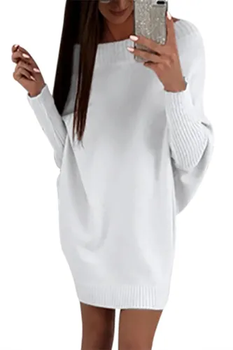White Stylish Long Sleeve Baggy Sweater Dress