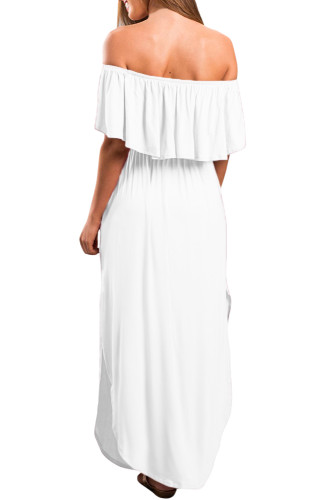 White Flounce Off Shoulder Maxi Jersey Dress