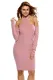 Pink Knit Ribbed Choker Off Shoulder Dress