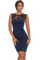 Sheer Lace Yoke Navy Sleeveless Bodycon Dress