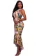 Crossed Neck Keyhole Front Floral Mermaid Dress