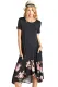 Black Hi-low Floral Ruffle Hem Midi Dress