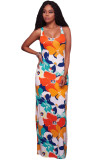 Orangish Multi-color Floral Print Crisscross Back Maxi Dress