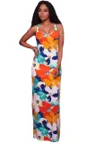 Orangish Multi-color Floral Print Crisscross Back Maxi Dress