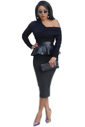 Inclined Shoulder Patchwork Leather Dress