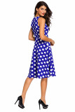 Blue Polka Dot Bohemain Print Dress with Keyholes