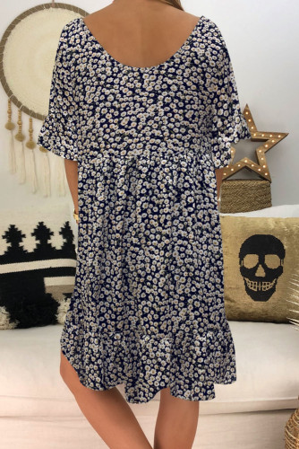 Black Loose Scoop Neck Floral Dress