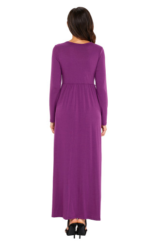 Purple Long Sleeve High Waist Maxi Jersey Dress