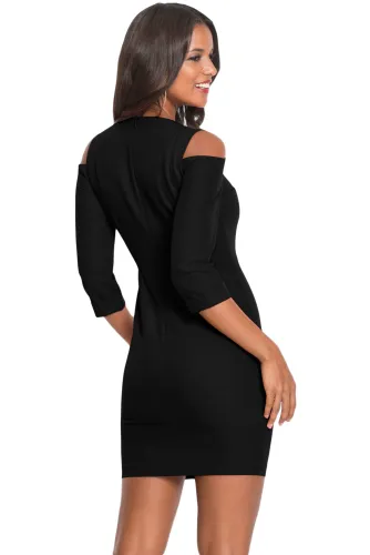 Black Cold Shoulder Sleeved Bodycon Mini Dress