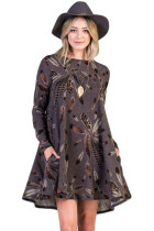 Coffee Feather Graphic Pocket Tunic Dress