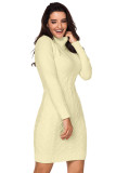 Apricot Cable Knit High Neck Sweater Dress