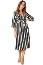 Black Gap Striped V Neck Midi Shirt Dress
