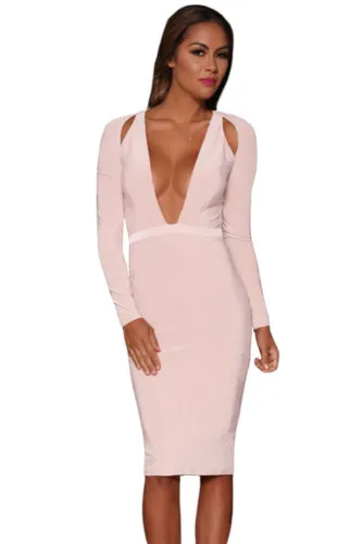 Pink Shoulder Cutout Long-Sleeve Jersey Dress