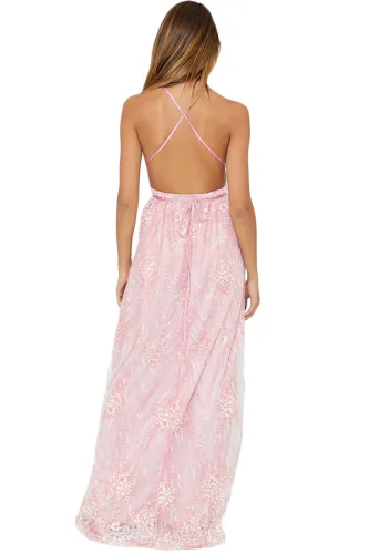 Pink Daring Open Back Glittering Party Dress