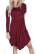 Red Long Sleeve Button Ruffled Irregular Hem Swing Dress