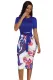 Blue Bowknot Short Sleeve Printed Sheath Dress