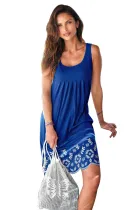 Bohemian Flowery Detail Royal Blue Short Tank Dress