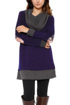 Indigo Gray Elbow Patch Cowl Neck Tunic Dress
