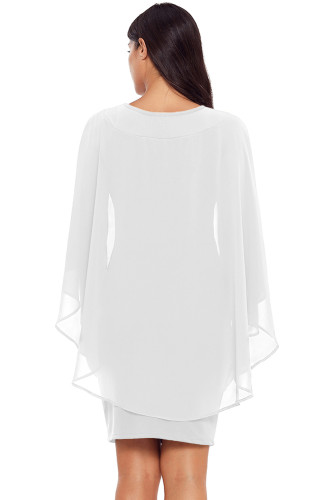 White Slinky Sexy Gauze Cape Mini Dress
