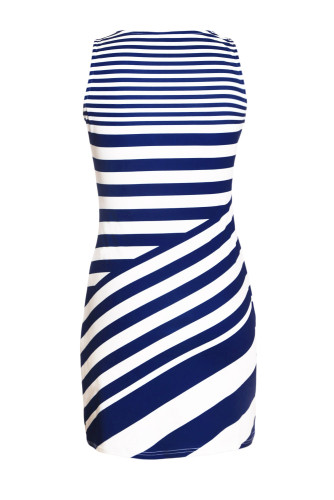Navy White Striped Sleeveless Midi Shift Dress