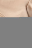Asymmetric Button Detail Khaki Ruched Midi Dress