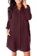 Burgundy Long Sleeve Buttoned Crepe Shirt Dress