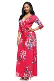 Scarlet Floral Print Wrapped Long Boho Dress