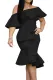 Black Stylish Off The Shoulder Ruffle Design Knee Length Dress