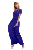 Blue Short Sleeve Ruched Waist Maxi Dress