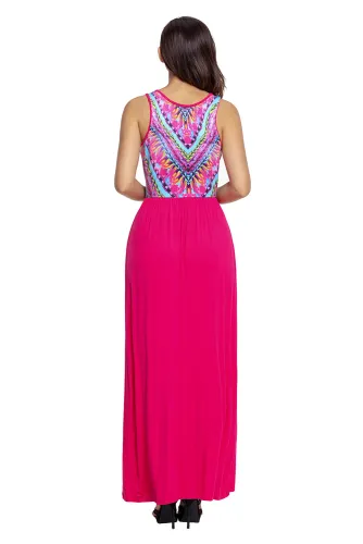 Stylish Tribal Print Sleeveless Rosy Maxi Dress