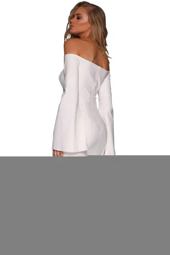 White Split Bell Sleeve Off Shoulder Midi Dress