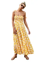 Yellow Summer Bohemian Printed Holiday Maxi Dress