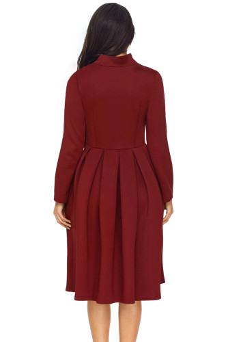 Burgundy Pocket Style High Neck Skater Dress