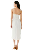 White Buttoned Linen Midi Dress
