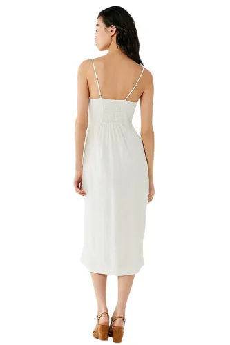 White Buttoned Linen Midi Dress
