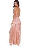 Apricot Sequined Silky Maxi Party Dress