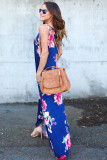 Blue Floral Pocketed Holiday Maxi Boho Dress
