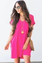Rose V Neck Cuffed T-shirt Dress