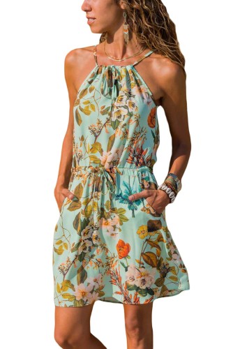 Green Floral Print Tank Tunic Dress