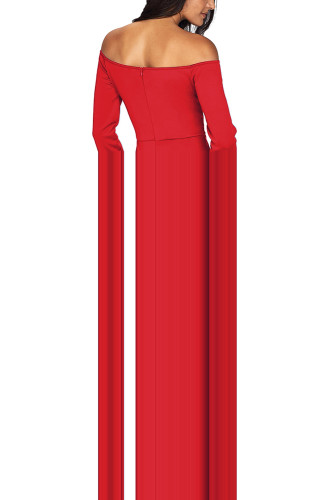 Red Off Shoulder Long Sleeve Mermaid Dress