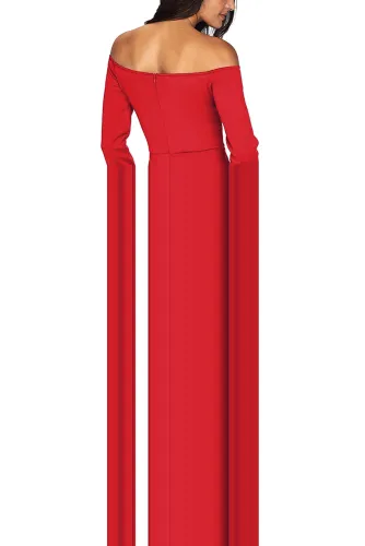 Red Off Shoulder Long Sleeve Mermaid Dress