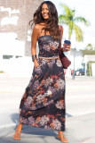 Purple Bohemian Bandeau Floral Print Maxi Dress