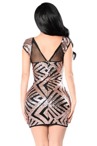 Gold Sequin Mesh Cutout Sexy Club Dress