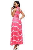 Pink V Neck Cut out Back Printed Maxi Dress