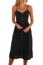 Black Buttoned Fit-and-flare Daily Dress