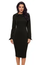 Black Lapel Neck Bodycon Formal Office Dress Pencil Dress