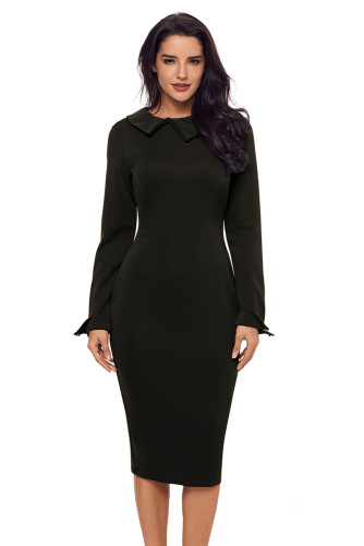 Black Lapel Neck Bodycon Formal Office Dress Pencil Dress