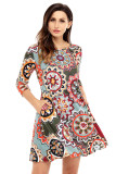 Bohemian Sunflower Print Green Dress